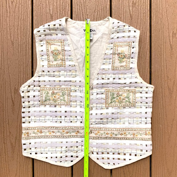 WINONA VINTAGE LATICE WORK EMBROIDERED LINEN COTTON BLEND VEST SIZE MEDIUM NWOT - Picture 4 of 6